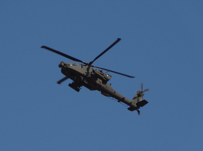 Military Helicopter in Flight — Blue, Neutral, Afternoon, Photograph