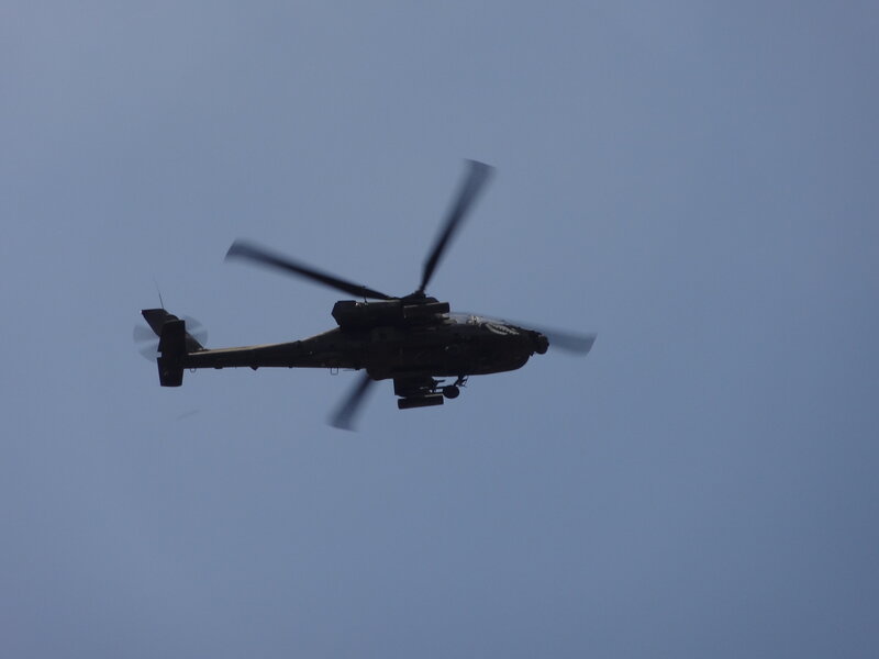 Military Helicopter in Flight — Blue, Neutral