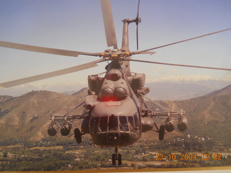 Military Helicopter in Flight — Brown, Dramatic