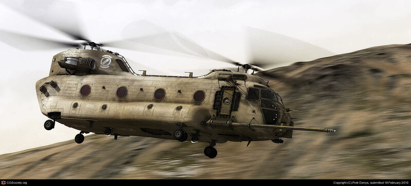 Military Helicopter in Flight — Brown, Dynamic, 3d Render
