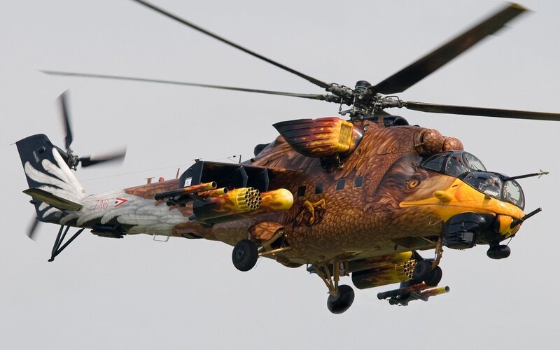 Military Helicopter in Flight — Brown, Dynamic, Afternoon