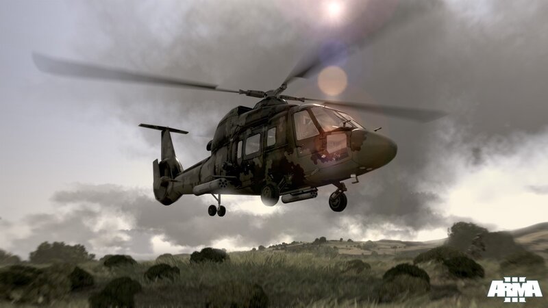 Military Helicopter in Flight — Gray, Dramatic, Afternoon, 3d Render, Clouds