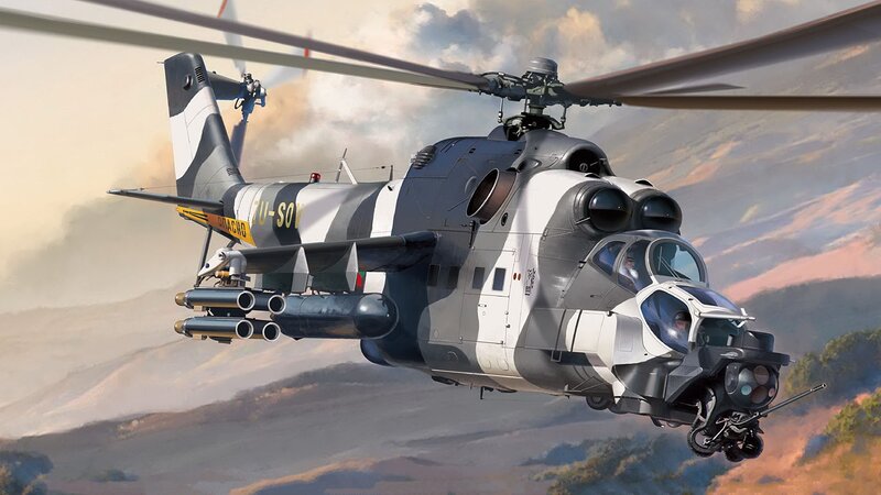 Military Helicopter in Flight — Gray, Dramatic, Afternoon, Digital Art