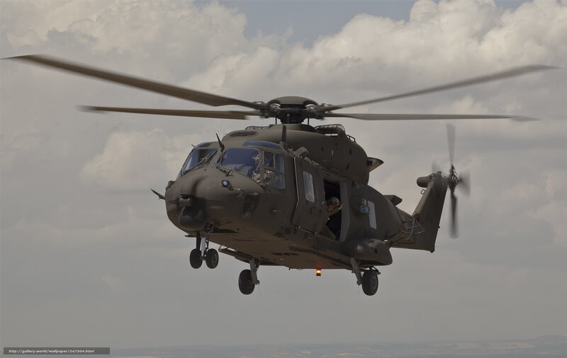 Military Helicopter in Flight — Gray, Dramatic, Afternoon, Photograph, Clouds
