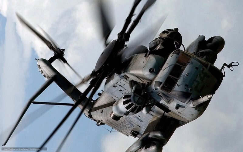 Military Helicopter in Flight — Gray, Dramatic, Afternoon, Photograph, Helicopter Blades