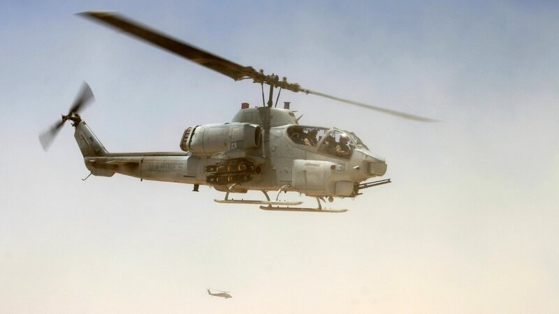 Military Helicopter in Flight — Gray, Dramatic, Afternoon, Photograph, Sky, Pilots, Blue