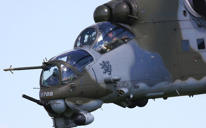 Military Helicopter in Flight — Gray, Dramatic, Afternoon, Photograph