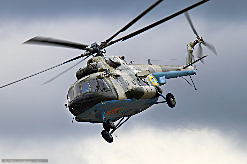 Military Helicopter in Flight — Gray, Dramatic, Photograph, Clouds