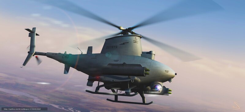 Military Helicopter in Flight — Gray, Dramatic, Sunset, 3d Render