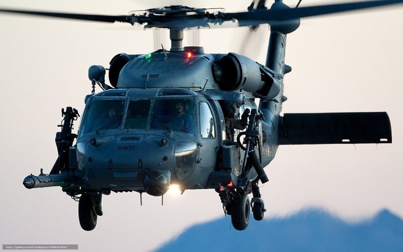 Military Helicopter in Flight — Gray, Dramatic, Sunset