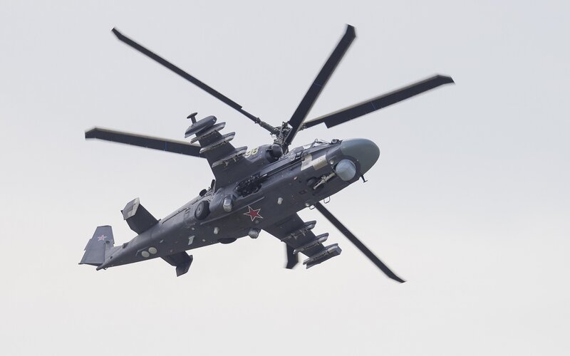 Military Helicopter in Flight — Gray, Neutral, Photograph