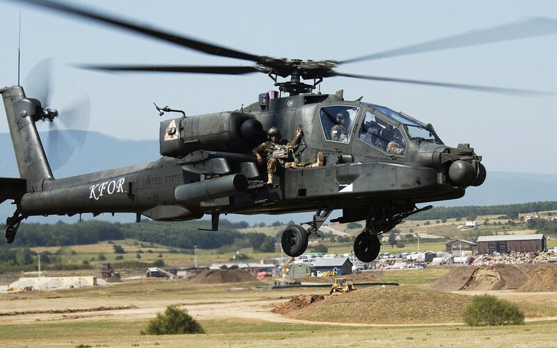 Military Helicopter in Flight — Green, Active, Afternoon, Photograph, Soldier
