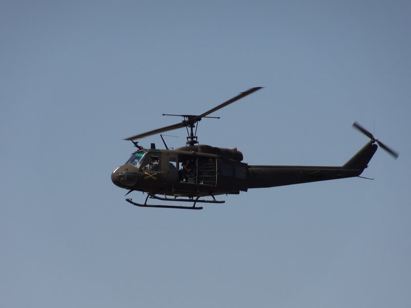 Military Helicopter in Flight — Green, Calm