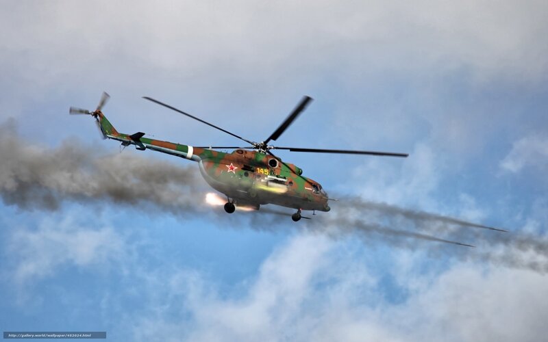 Military Helicopter in Flight — Green, Dramatic, Afternoon, Photograph, Smoke