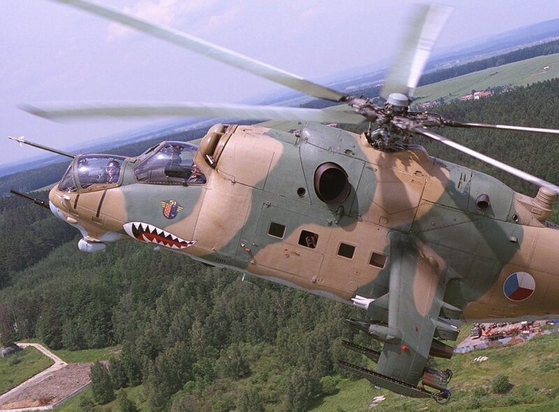 Military Helicopter in Flight — Green, Dynamic, Afternoon, Photograph, Forest, Sky