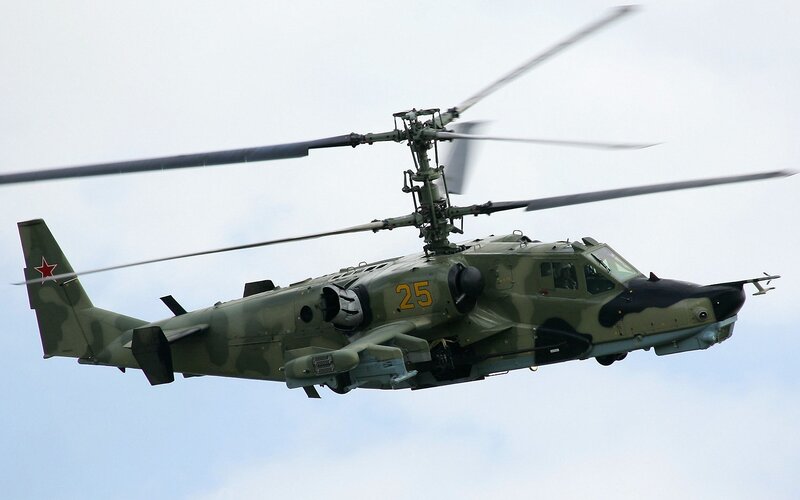 Military Helicopter in Flight — Green, Dynamic, Photograph, Rotor Blades, Camouflage Paint