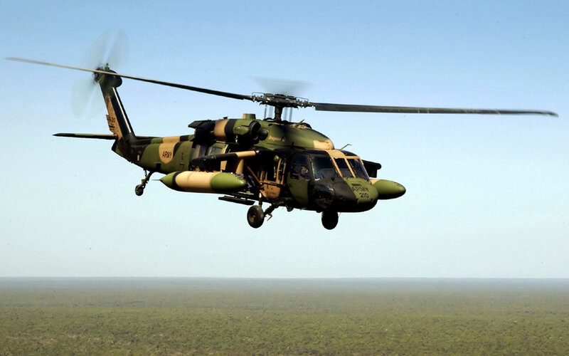 Military Helicopter in Flight — Green, Neutral