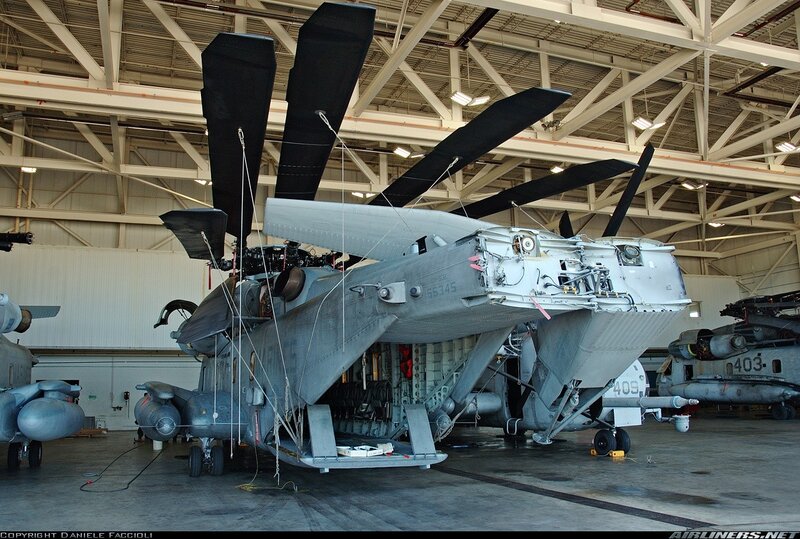 Military helicopter in hangar