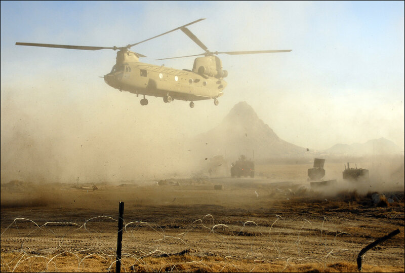 Military Helicopter Landing — Brown