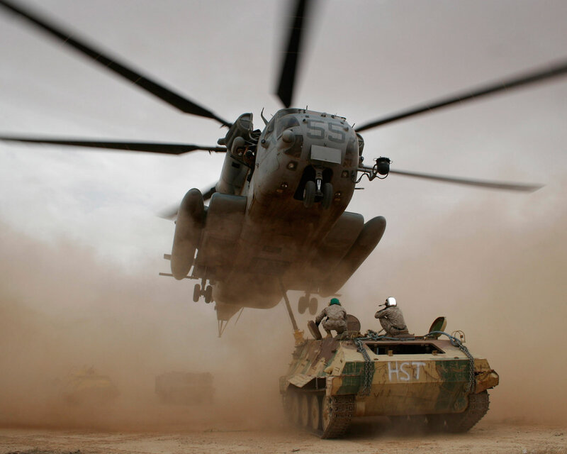 Military Helicopter Lifting Tank — Brown