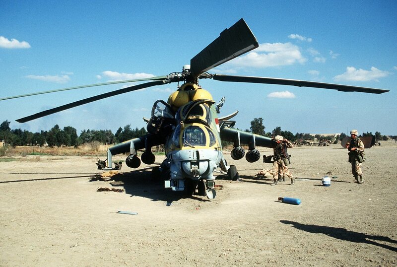 Military helicopter on airfield
