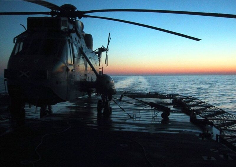 Military Helicopter on Deck — Blue
