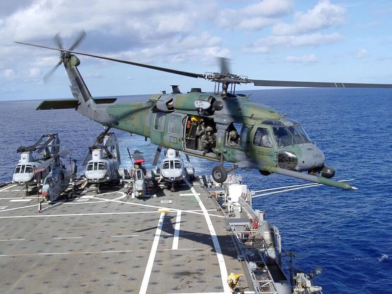 Military Helicopter on Deck — Green