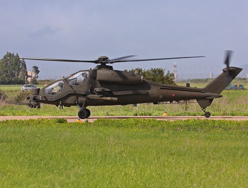 Military helicopter on runway