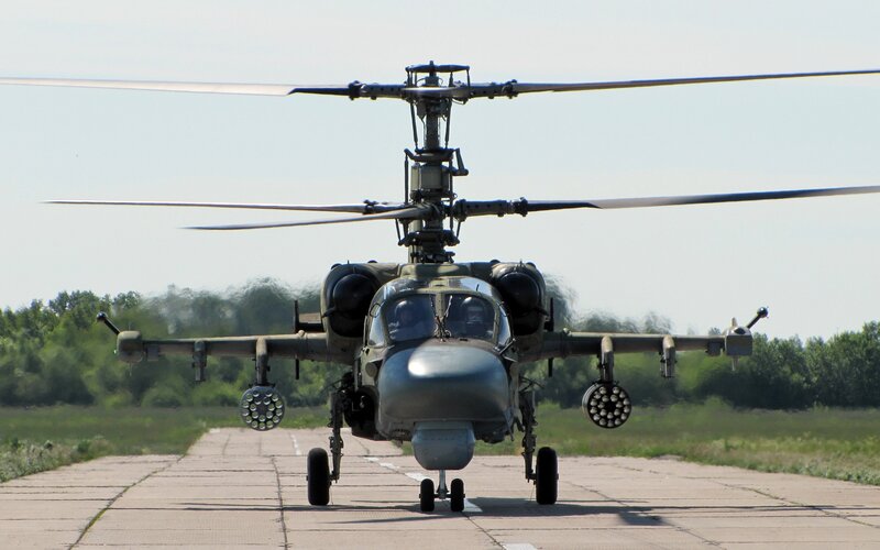 Military Helicopter on Runway — Green