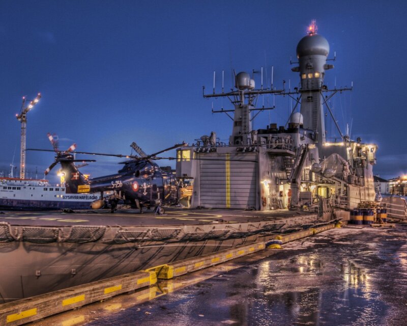 Military Helicopter on Ship — Blue