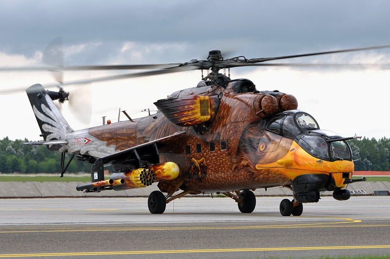 Military Helicopter on Tarmac — Brown, Dramatic
