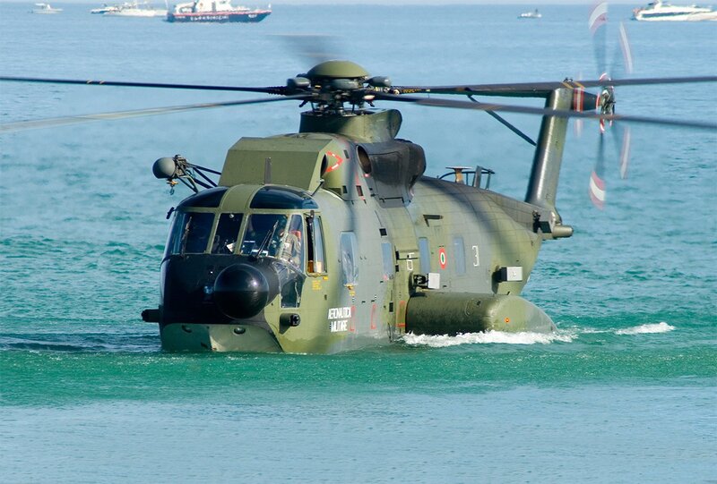 Military helicopter on water