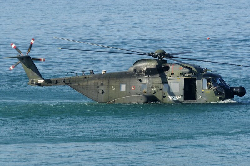 Military helicopter on water