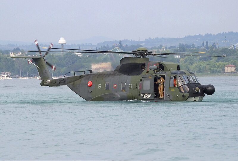 Military Helicopter on Water — Green