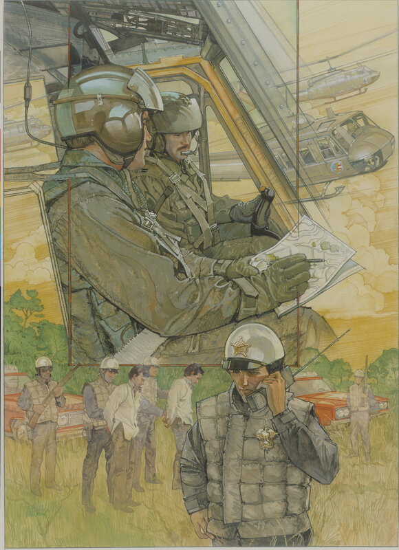 Military helicopter operation scene