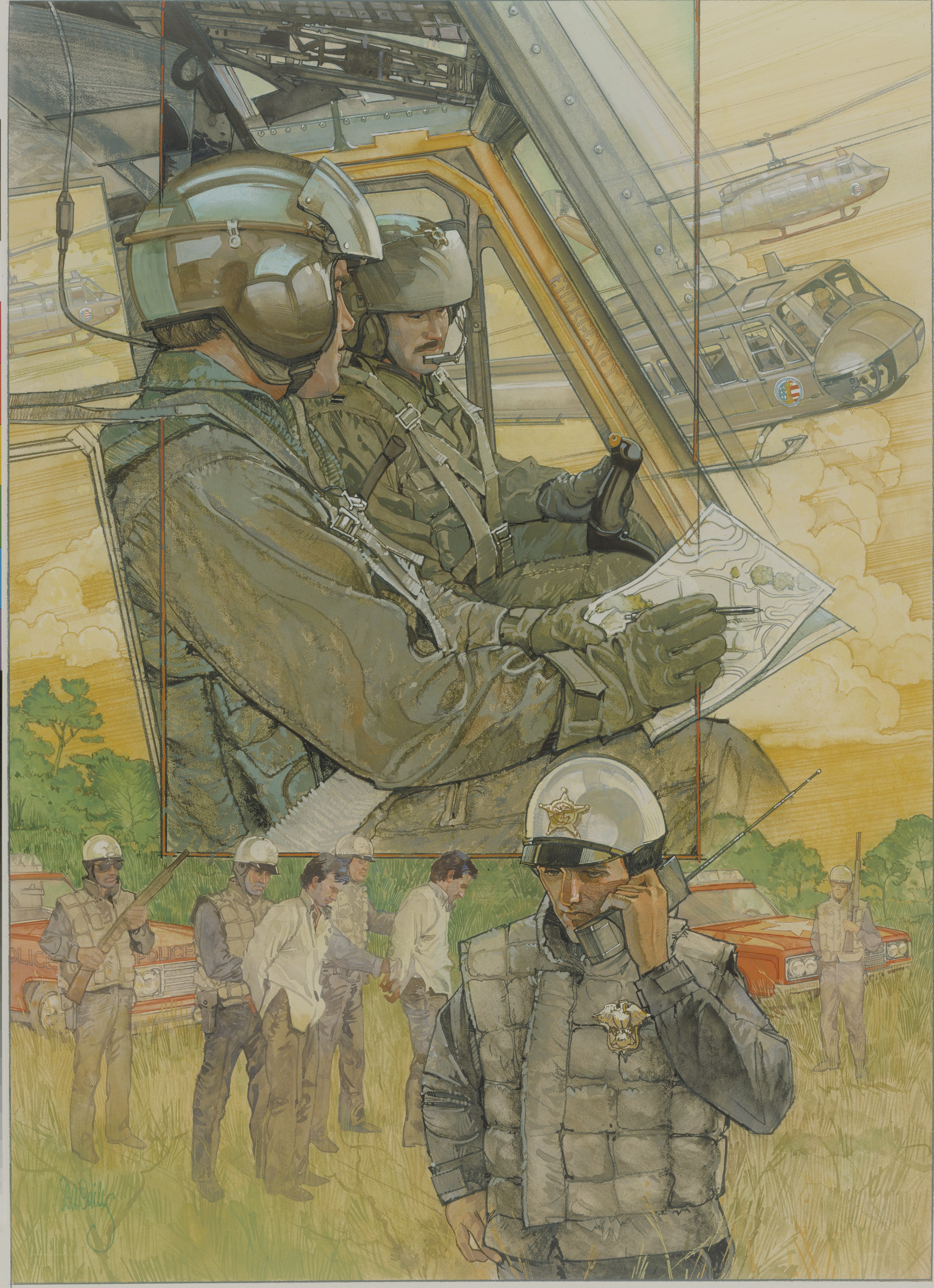 Military helicopter operation scene