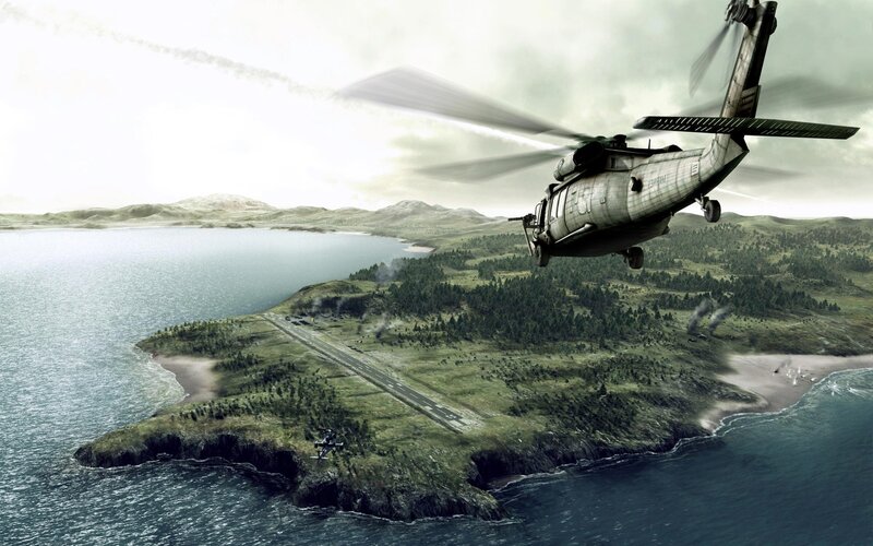 Military Helicopter over Island — Green