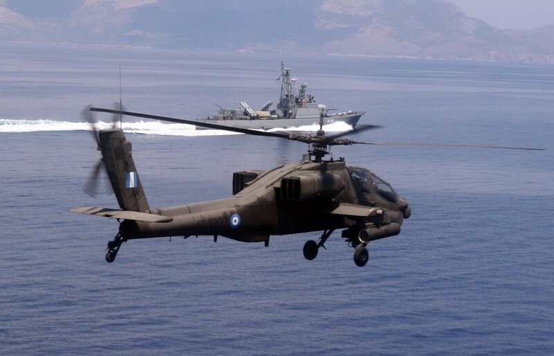 Military Helicopter over Sea — Blue