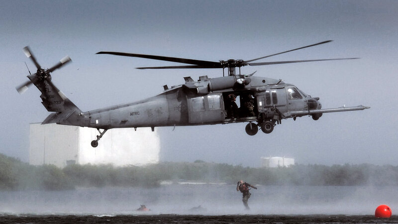 Military helicopter rescue operation