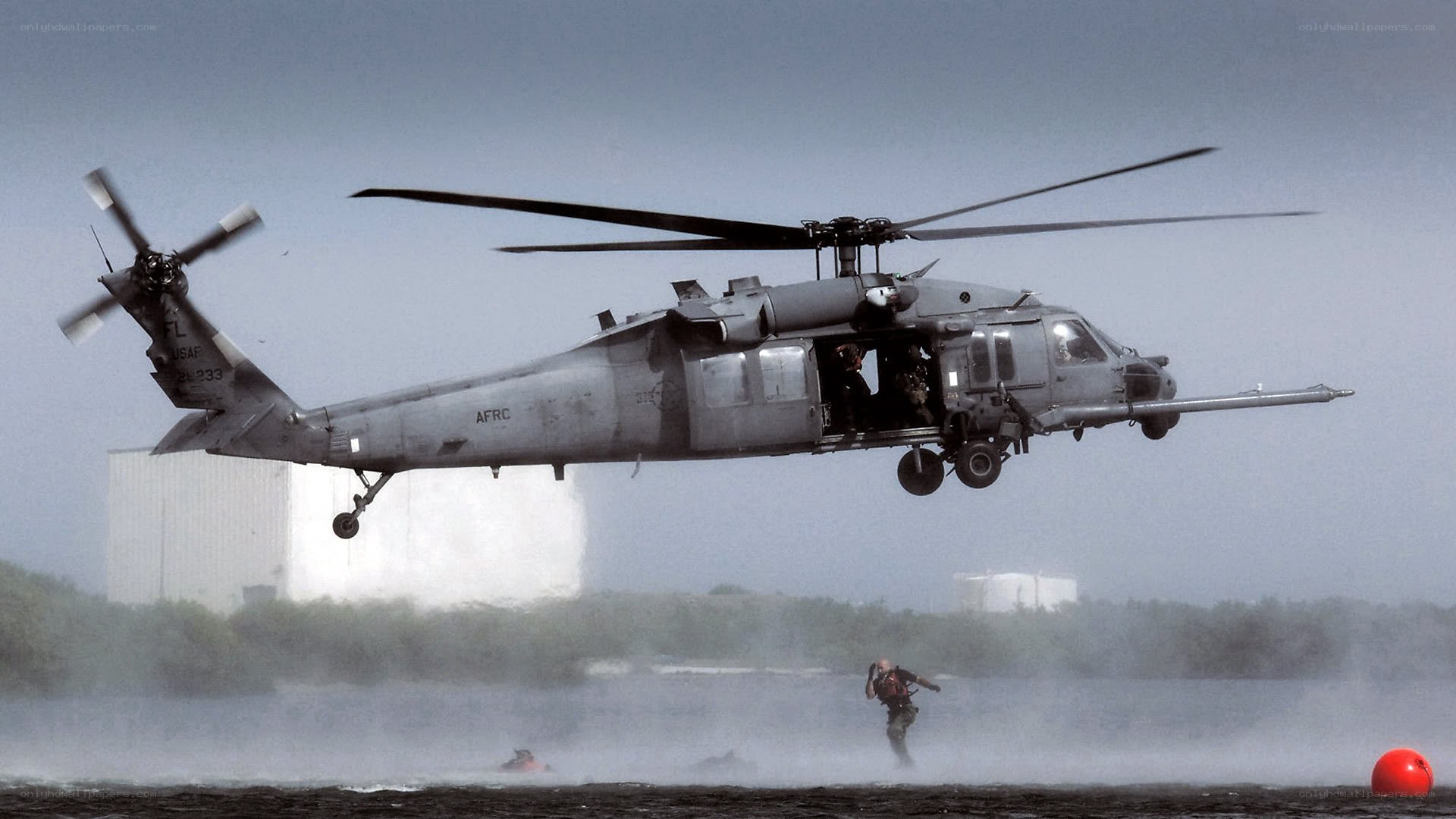 Military helicopter rescue operation