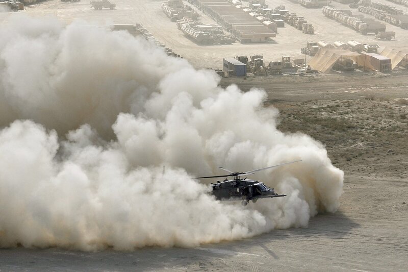 Military Helicopter Taking Off — Brown