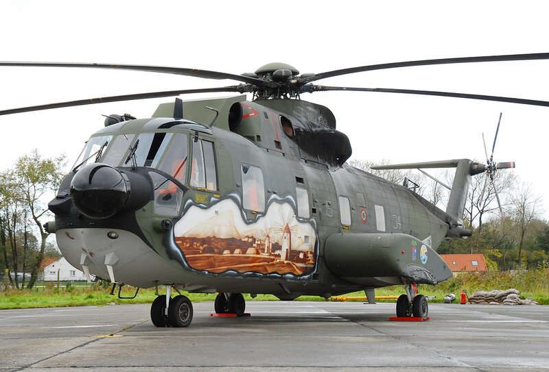 military helicopter with artwork