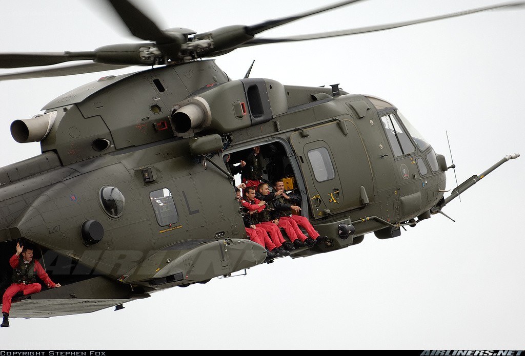 Military helicopter with personnel
