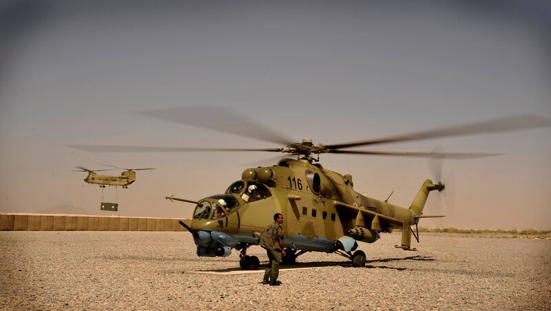 Military helicopters at airfield