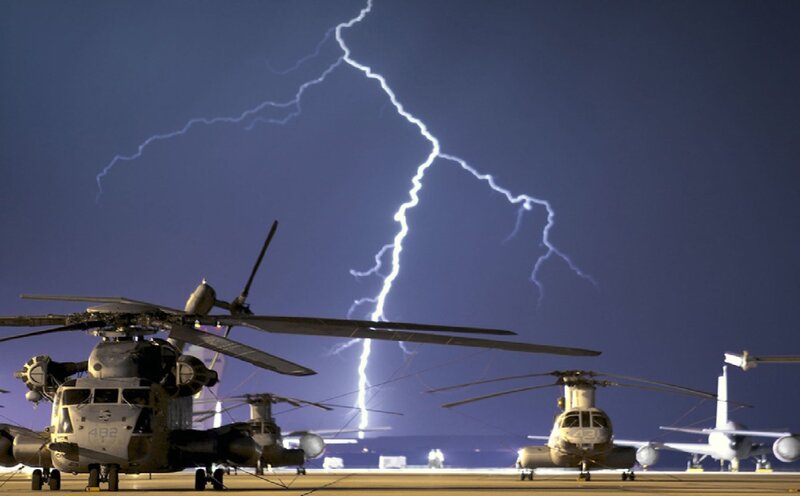 Military Helicopters at Night — Blue, Dramatic, Photograph