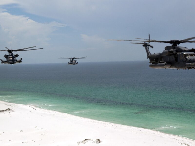 Military Helicopters Flying