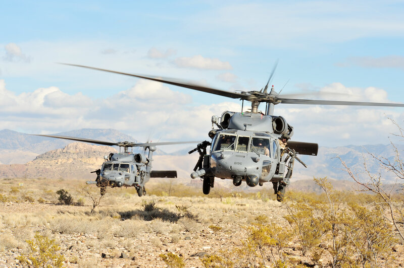 Military helicopters in desert