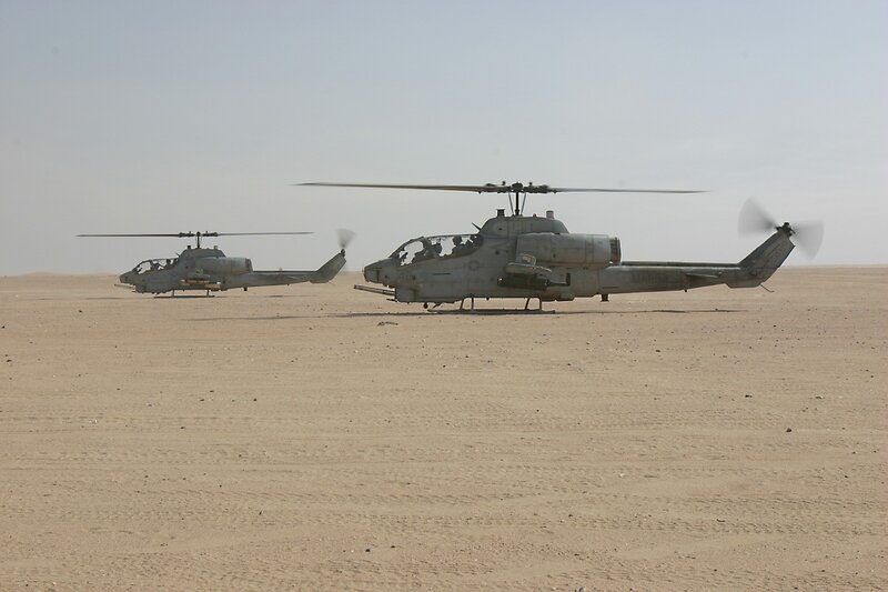 Military helicopters in desert