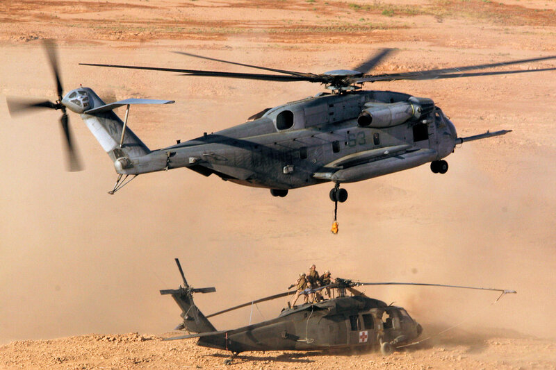 Military helicopters in desert