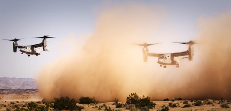 Military helicopters in desert